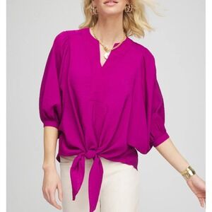 Chicos Top Womens Size -4 Purple Tie Front Baloon‎ Sleeve Casual US 20